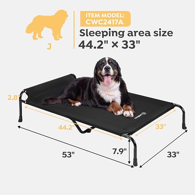 Veehoo XXXL Original Elevated Dog Bed - Outdoor Raised Dog Cots Beds for Large Dogs, One-Sided Extra Large Raised Cooling Pet Bed Off Ground, Non-Slip & Breathable, Black 53" L x 33" W x 7.9" Th