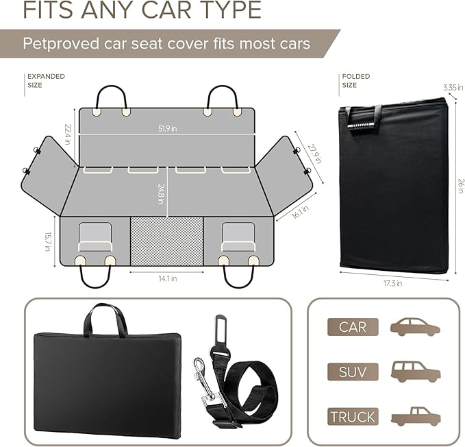 SHARLOVY Back Seat Extender for Dogs, Heavy Duty Dog Car Seat Cover for Back Seat and Aggressive Chewer, Large Hard Bottom Seat Cover for Dogs, Dog Hammock for Car, Travel Pet Bed for Car, SUV, Truck