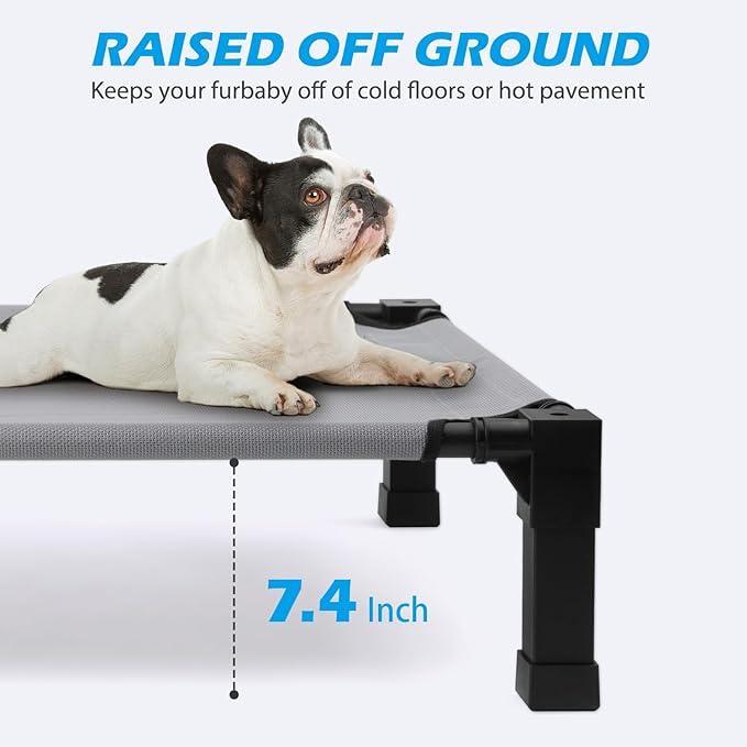 Heeyoo Elevated Dog Bed, Cooling Raised Pet Cot with Chew Proof Washable Breathable Mesh and Metal Frame, Portable Dog Cot Bed with No-Slip Feet for Outdoor or Indoor Use