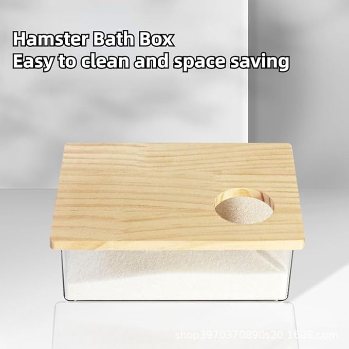 Hamster Sand Bath Box Container, Small Pet Sandbox Lid Design Take Bath Wooden Sandbox Dust Bath, Transparent Bathroom & Digging Box Acrylic Syrian Hamster Litter Box Small Animal Accessories (A)
