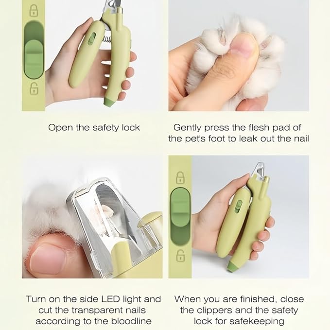 LED Pet Nail Clippers,Upgrade Cat Nail Clipper with Light,Cat Claw Trimmer Nail Clippers for Dogs,Trim Your Pets Nails Easy and Pain-Free Grooming Tool for Small Animals (Green)