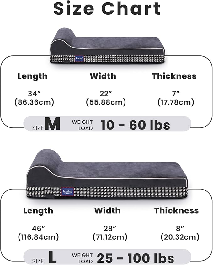 Laifug Orthopedic Memory Foam Extra Large Dog Bed with Pillow and Durable Water Proof Liner & Removable Washable Cover & Smart Design (Large (46"x28"x8"), Black and White Plaid)