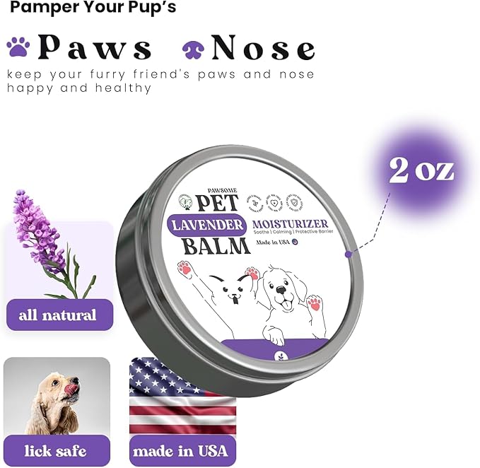 Pet Lavender Balm for Dogs & Cats Made in USA – Soothes Dry, Cracked Paws & Noses – Natural Paw & Nose Moisturizer with Healing Ingredients – Organic Dog Paw Pad Protector for Extreme Weather