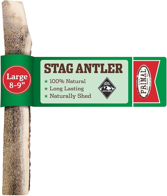 Primal Antlers for Dogs, Grade A Split Stag Antlers for Large Canines 30-45 lb, Natural Chews for Aggressive Chewers, Naturally Shed, Long Lasting Dog Bones, 1 ct