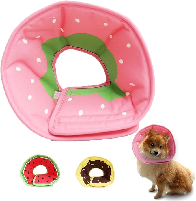Soft Dog Cone, Lightweight Elizabethan Collar for Dogs, Adjustable Soft Cones for Dogs/Cats to Stop Licking After Surgery, Cute Strawberry Cone of Shame Alternatives for Pets(Medium)