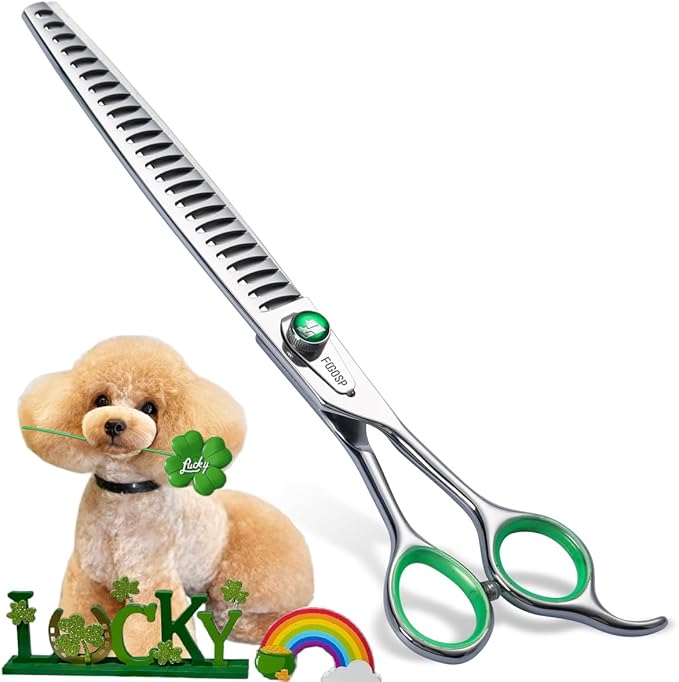 Professional Thinning Shears for Dogs 8 inch Dog Grooming Scissors for Pet Long Chunkers Shears Japanese 440C 70% Thinning Rate 24 Teeth Green Clover