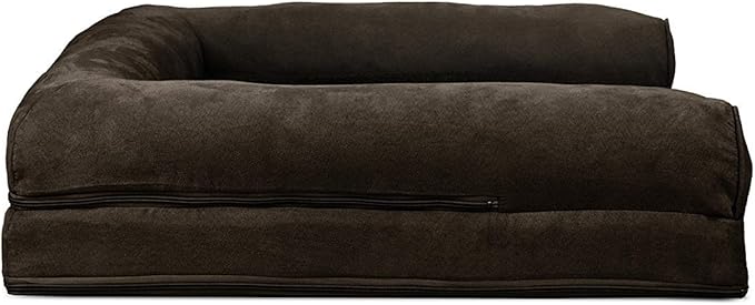 Furhaven Cooling Gel Dog Bed for Large/Medium Dogs w/ Removable Bolsters & Washable Cover, For Dogs Up to 55 lbs - Plush & Suede Sofa - Espresso, Large