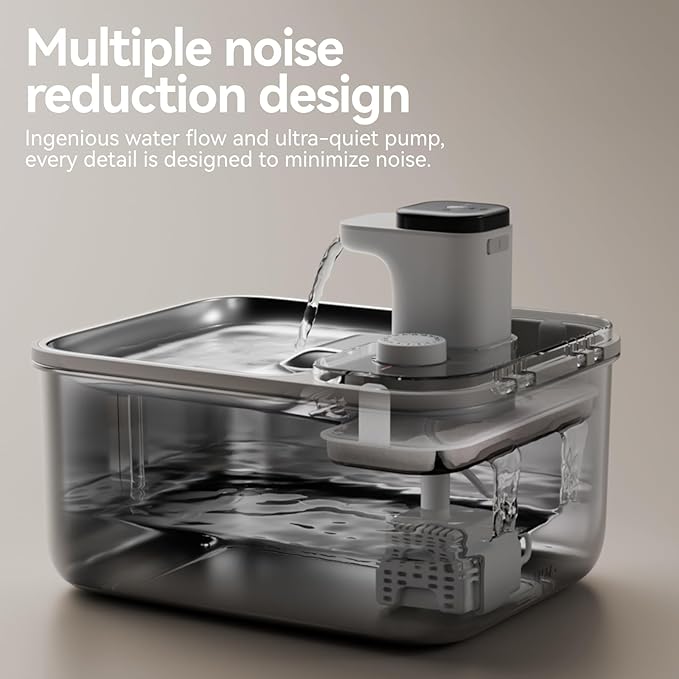 Stainless Steel Cat Water Fountain Wireless for Cats Indoor, Automatic Metal Dog Water Dispenser,Cordless Battery Operated Pet Drinking Fountain,Rechargeable Waterer with Motion Sensor 123oz, Gray