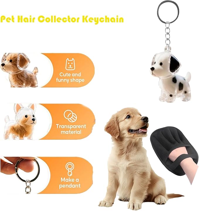 2Pcs Five-Finger Pet Hair Removal Glove for Dogs,Reusable Cat Grooming Gloves,Pet Hair Collector Keychain,Electrostatic Pet Hair Removal Tool for Furniture,Car,Couch,Carpet,Essential Pet Supplies
