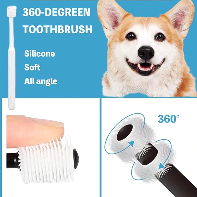 8 Pack Small Dog & Cat Toothbrush Kit, 360º Pet Toothbrush/Mini Head/Dual Head / 10000 Ultra-Soft Bristles Tooth Brush/Finger Toothbrushs for Cat Kitten Doggie Dental Care, Oral Hygiene