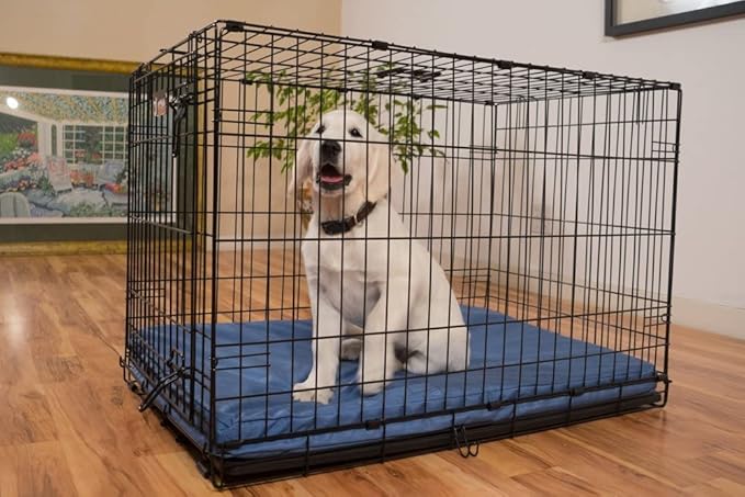 K9 Ballistics Tough Ripstop Orthopedic Dog Crate Bed - Durable Pad with Washable Cover, for Wire Crates, Tie-Downs Included, Size: XX-Large 53"x36", Blue Quartz