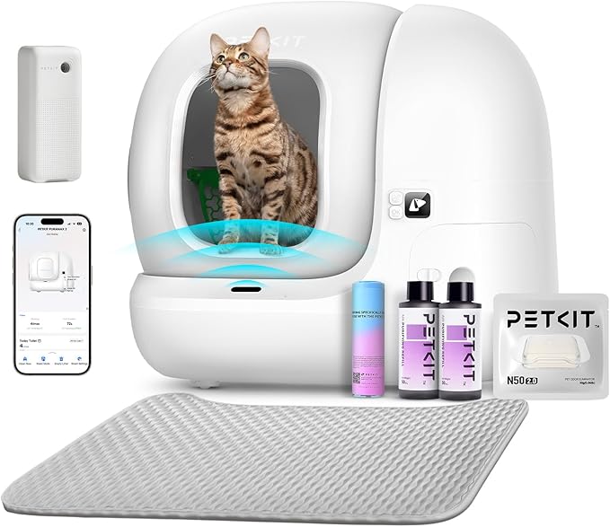 PETKIT PuraMax 2 Automatic Self Cleaning Litter Box, Anti-Leakage Multi-Cat Compatible Smart Cats Litter Box, Safety Sensors App Control Include Triple Odor Removal Litter Mat Trash Bags