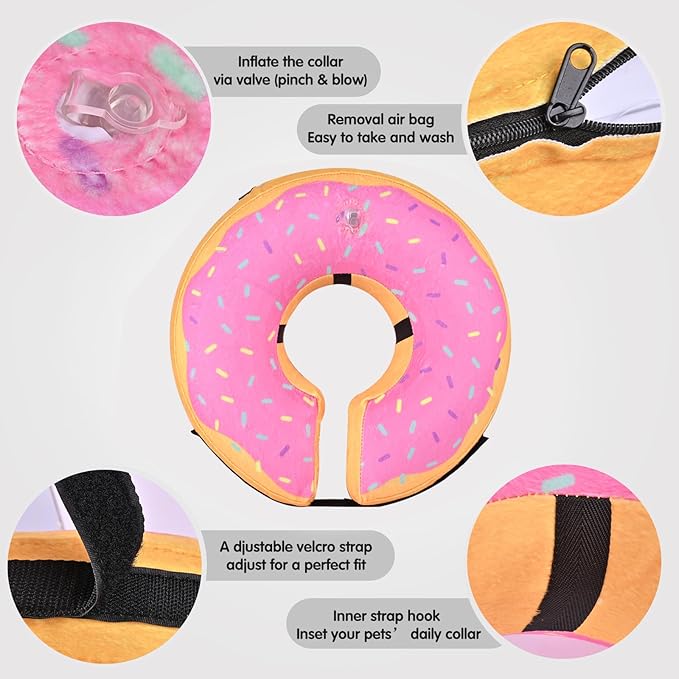 Katoggy Inflatable Dog Cone Collar for Dogs After Surgery, Soft Adjustable Blow up Donut E-Collar for Small Medium Large Dogs and Cats