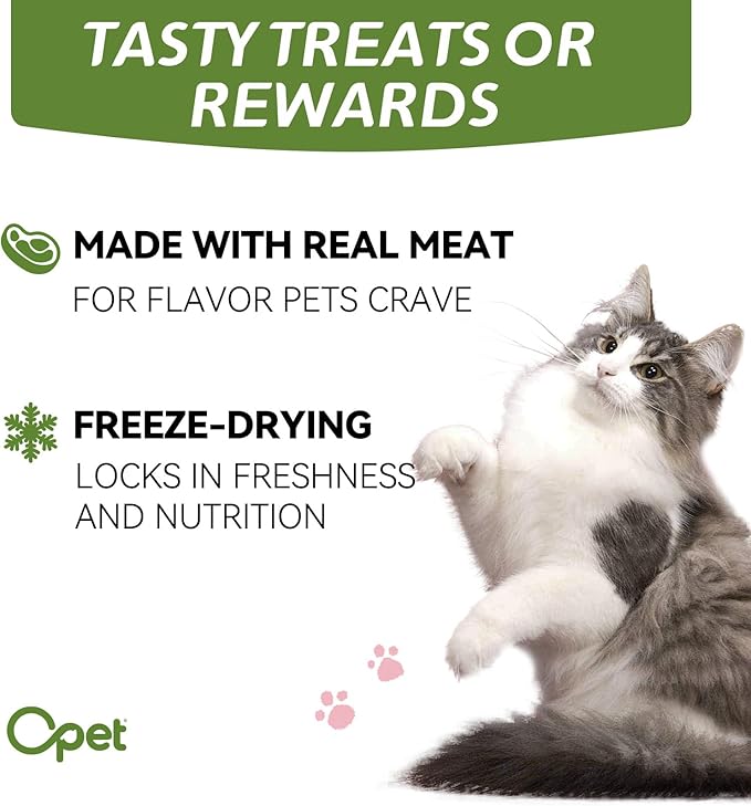 OPET Freeze Dried Cat Treats, Single Ingredient Grain Free High Protein Pet Food for Cats and Dogs, Healthy Training Snacks，Freeze Dried Pork Sliced Fillets (Pork, 5.92 Ounce)