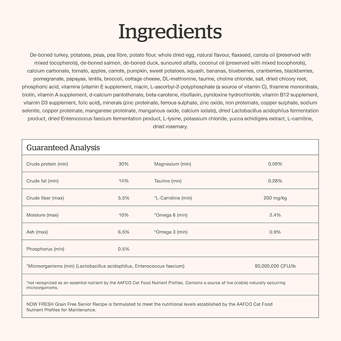 Now Fresh Grain-Free Senior Dry Cat Food with Turkey, Salmon & Duck, Premium Kibble Made with Real Meat & Fish, Chicken-Free Recipe, Supports Healthy Weight Management, 8 lb Bag