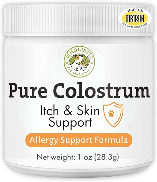 Wholistic Pet Organics Pure Colostrum - 1 Oz - Dog Allergy Relief & Itchy Skin Treatment, Senior Dog Supplements & Immune Support, Licking Paws, Anti Itch for Dogs and Cats