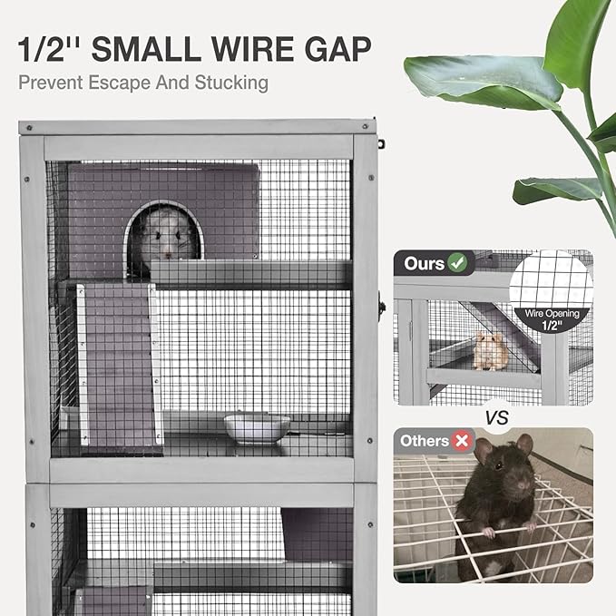 Ferret Cage Rat Cage Indoor Outdoor, Large Guinea Pig Cages with 5 Levels, Wooden Chinchilla Cage with Wheels for Hamster, Chameleon, Gerbils and Other Small Animals Anti-Chewing