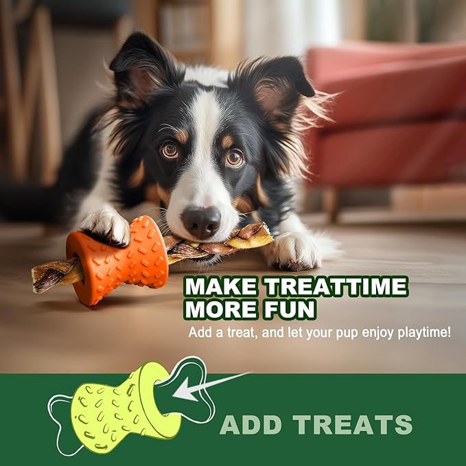 Puppy, Toys Interactive Dog Toy, Treat Dispenser Toy,Natural Rubber Dumbbell Shaped, 2pcs(Orange+Red)