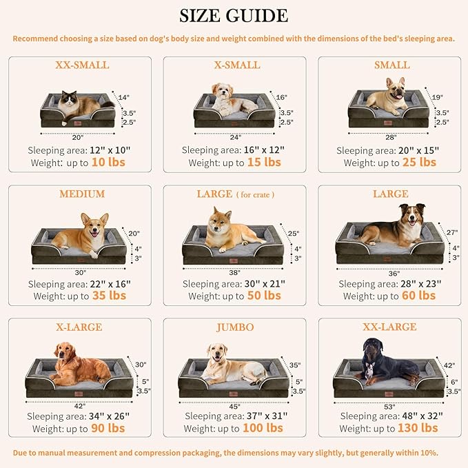 Comfort Expression XL Dog Bed for Extra Large Dogs, Waterproof Orthopedic Foam Dogs Beds with Bolster, Washable Dog Sofa Pet Bed with Removable Cover & Non-Slip Bottom(X-Large,Dark Green)