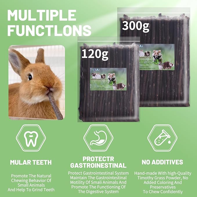 Natural Apple Wood Chew Sticks 300g (10.5oz) for Rabbits, Hamsters, Chinchillas, Guinea Pigs - Small Animal Dental Toys, Safe Untreated Teeth Grinding & Boredom Relief, Rodent Molar Health (300g)