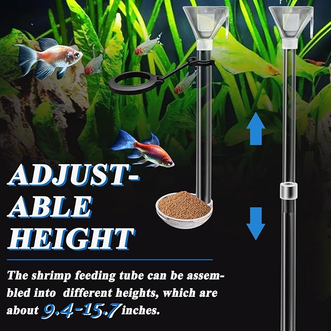 Aquarium Fish Shrimp Feeding Dish Set, Shrimp Feeding Dish Set, Transparent Shrimp Feeding Adjustable Tube with Feeding Ring, Cleaning Brush for Fish Tank and Preventing Food Scattering (Large)