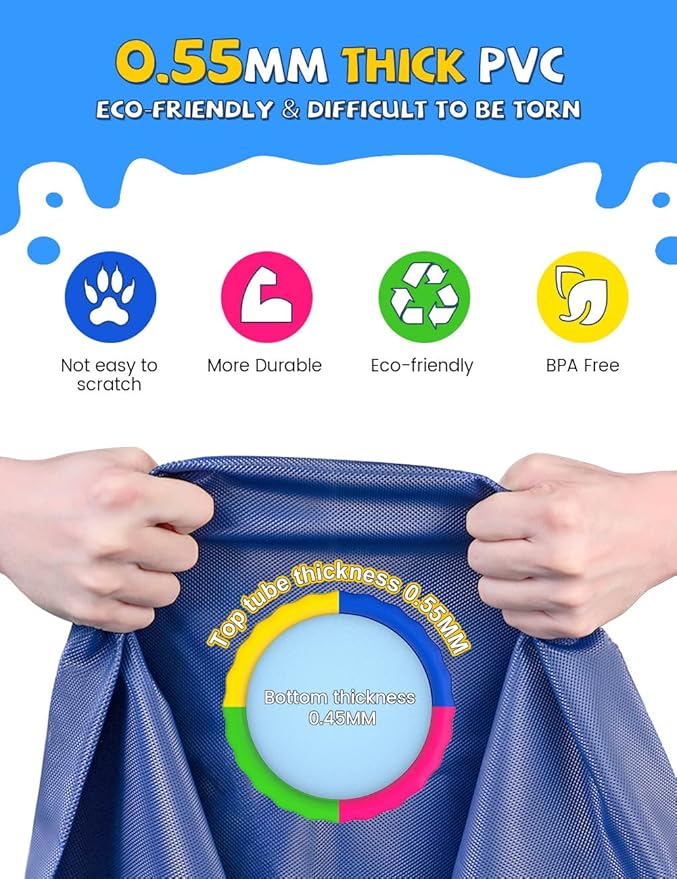 VISTOP Non-Slip Splash Pad for Kids and Dog, Thicken Sprinkler Pool Summer Outdoor Water Toys - Fun Backyard Fountain Play Mat for Baby Girls Boys Children or Pet Dog (67 inch, Red&Yellow&Green&Blue)