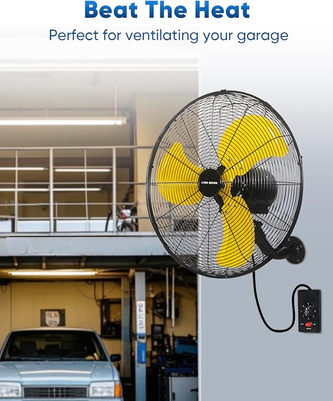 KEN BROWN 20 Inch Oscillating Wall Mount Fan, 4,460 CFM High Velocity Industrial Wall Fan for Indoor, Commercial, Residential, Warehouse, Greenhouse, Workshop, Basemen