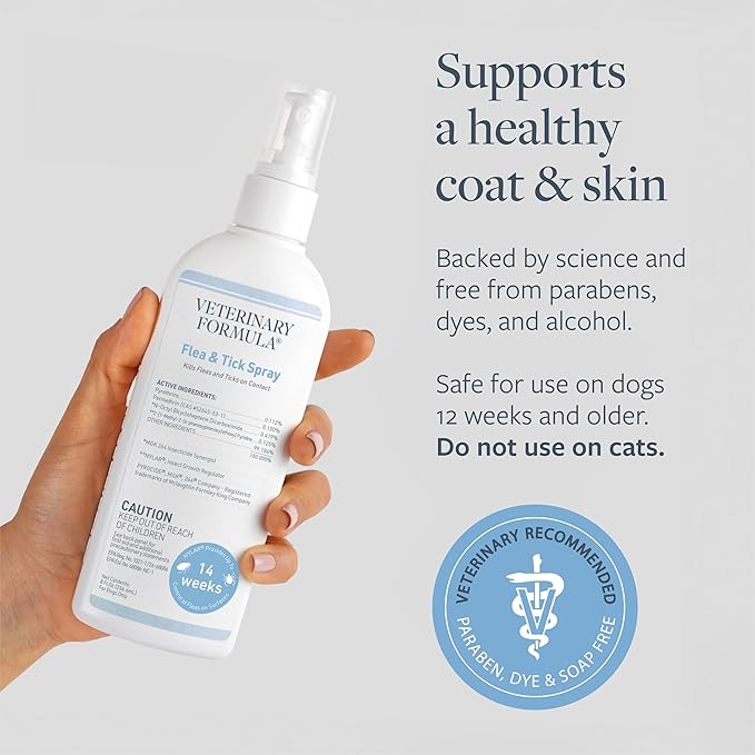 Veterinary Formula Flea and Tick Spray for Dogs, 8 oz – Easy-to-Use Dog Flea Spray, Kills on Contact, Prevents Egg & Larval Development for 14 weeks