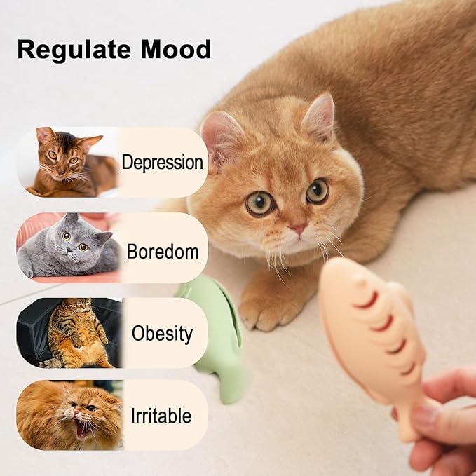 Cat Toys for Indoor Cats, Fish Shaped Chew Catnip Toys for Teeth Cleaning, Food Grade Silicone Cat Enrichment Toy, Interactive Kitten Teething Toys with 1 Cat Nip Ball, 2 Pcs