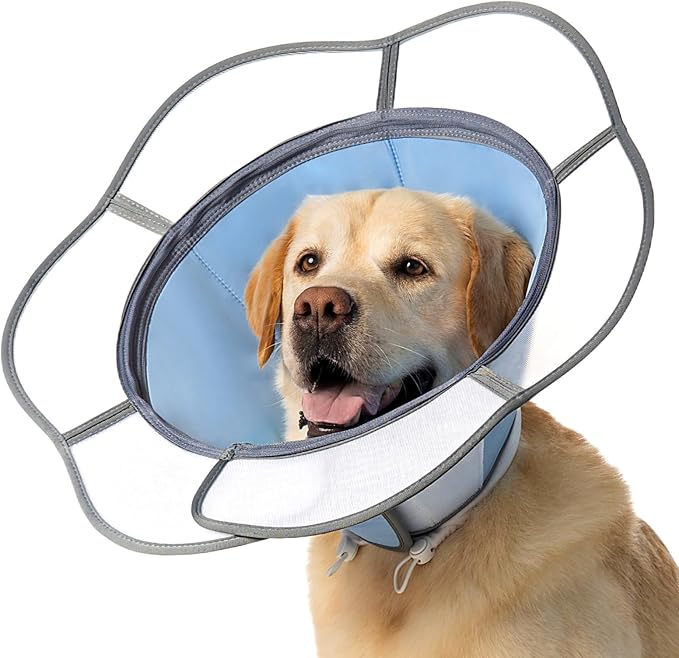 Soft Dog Cone Collar After Surgery Recovery,Adjustable E-Collar with Removable Shield,Lightweight,Breathable Anti-Licking Protective Cone for Large,Medium,Small Pets (Blue, M (Neck:12''-15''))