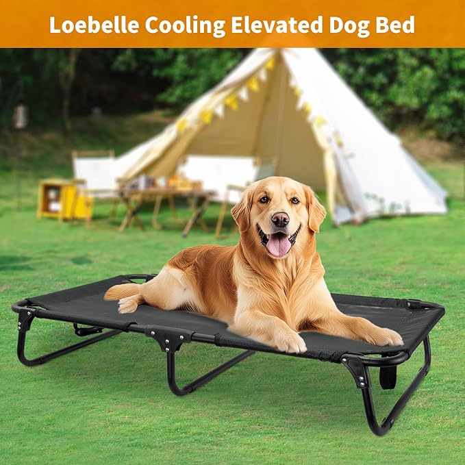 Elevated Dog Bed Large Sized Dog Cots Beds for Large Dogs Foldable Raised Dogs Beds Outdoor Cooling Chew-Proof, No Assembly Need, Black