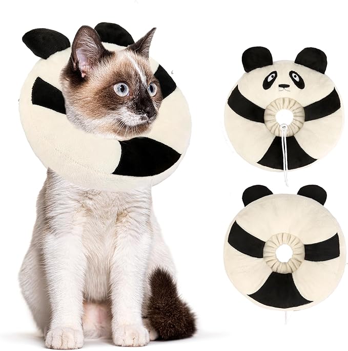 Adjustable Cat Collar Soft to Stop Licking After Surgery for Kitten, Alternative to Cone of Shame, Donut Cone for Cats, Pet Elizabethan Collar (Panda, Medium)