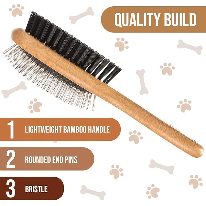 KylePet Dog Brush, Double Sided Pet Slicker Brush with Bamboo Handle for Dogs and Cats Long Hair Pets Grooming Comb for Removing Shedding, Tangles and Dead Undercoat