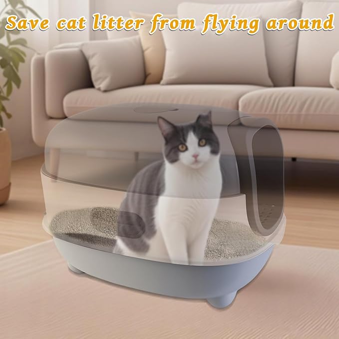 Large Cat Litter Box with Cat Litter Scoop, Foldable Litter Box with Lid, Front Entry and Exit Leak-Proof Litter Cat Box, Odor Control, Easy to Clean (Grey)