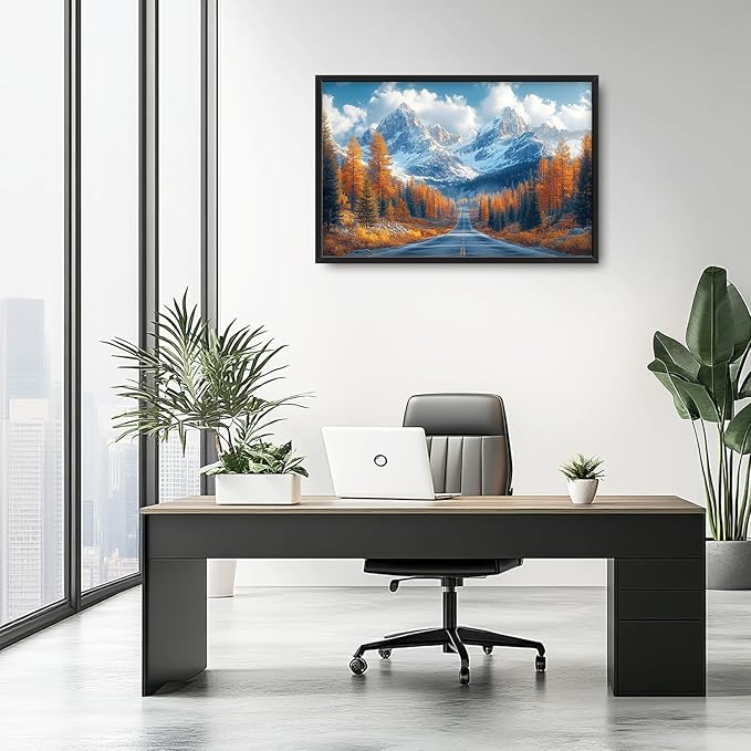 Large Forest Mountain Landscape Wall Art for Living Room, Nature Highway Road Scenery Canvas Oversized Wall Decor, Autumn Framed Pictures Painting Print Artwork for Bedroom Office 36"L x 24"W