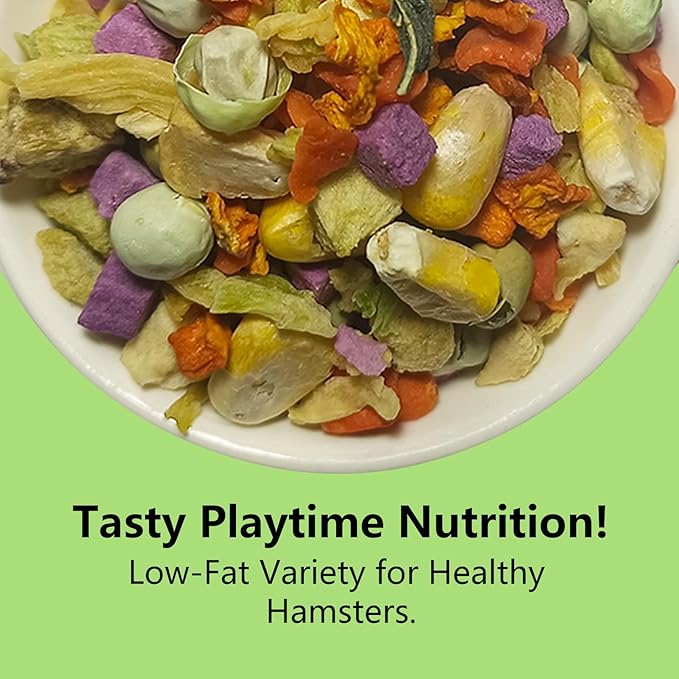 Natural Fruit & Veggie Mix - 6oz Hamster Food Mix, Freeze-Dried Treats for Hamsters, Guinea Pigs, Chinchillas - Supports Healthy Digestion and Teeth,Daily Snack