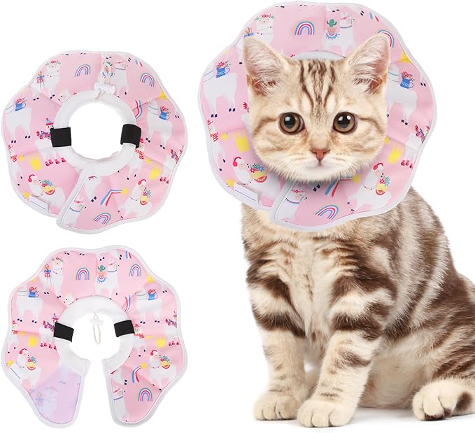 KOOLTAIL Cat Cone Collar, Adjustable Soft Comfortable Cat Recovery Collar to Stop Licking, Foldable Donut Water Resistant Pet Cone for Small Large Cats Kittens After Surgery Alpaca S