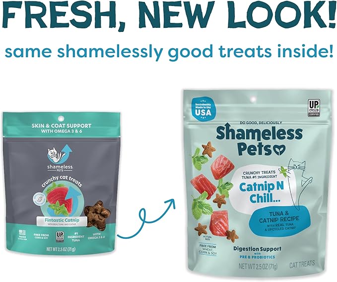 Shameless Pets Crunchy Cat Treats - Catnip Treats for Cats with Digestive Support, Kitten Treats with Real Ingredients, Natural & Healthy Flavored Feline Snacks - Fintastic Catnip, 1-Pk