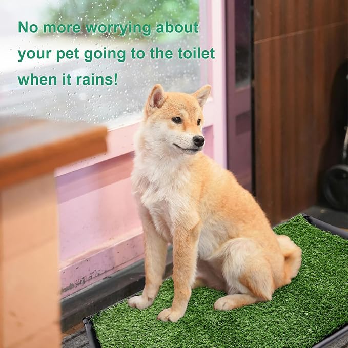 Dog Grass Pad with Tray, 35" X 23" Large Indoor/Outdoor Potty Training Pad, Durable Leak-Proof Tray and Reusable Puppy Grass Pads, Easy Clean Portable Pet Relief System for Small to Medium Dogs