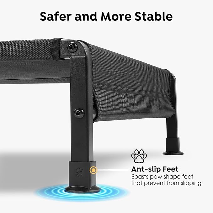 Veehoo Cooling Outdoor Dog Bed, Heavy Duty Elevated Pet Bed with Washable & Breathable Teslin Mesh, Non-Slip Silicon Feet, Dog Cot Bed with Support Hem, 35" x 22", Black, CWC2433