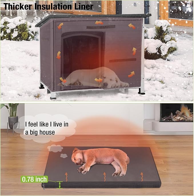 GUTINNEEN Large Insulated Dog House for Winter Outdoor Dog Kennel with Anti-Chewing Metal Frame for Medium to Large Dogs,Grey and White