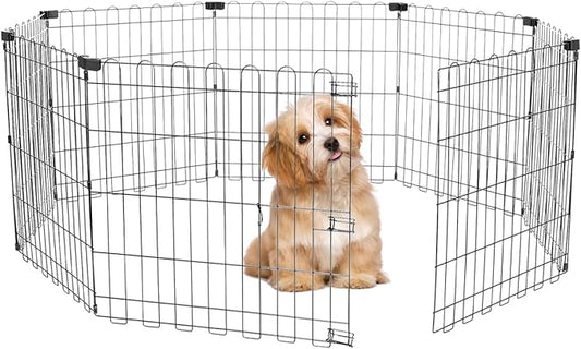 Foldable Dog Playpen 24" Height 8 Panels Metal Exercise Pen No Door - Indoor/Outdoor Puppy Playpen for Small Dogs, Portable Pet Fence for Yard Garden Camping, Black