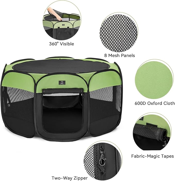 A4Pet Puppy Playpen Indoor, 39.5” Portable Pet Playpen with Bowl, Suitable for Puppies, Kittens, and Small Animals, Removable Zipper & Mesh Panel(16”W × 10”H)