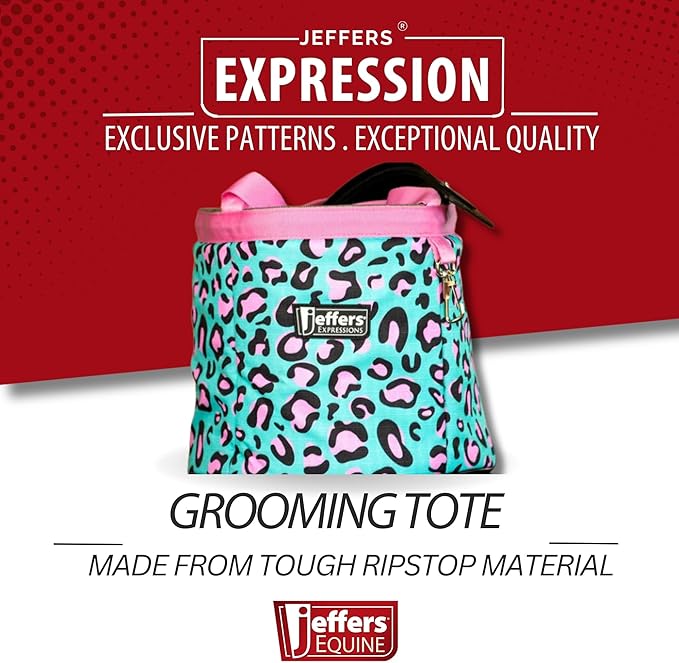 Jeffers Expression Grooming Tote Caddy, Party Cheetah - Durable Ripstop Organizer with Pockets for Horse Grooming Tools - Easy Carry Nylon Straps, Compact Storage for Stable, Travel & Equine Supplies