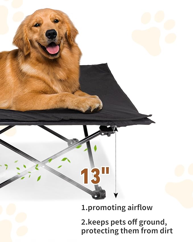 KingCamp Elevated Dog Bed for Large Dogs, Outdoor Raised Cooling Pet Cot Bed with Washable Breathable Mesh & No-Slip Feet Perfect for Camping, Backyard, Indoor Use (L, Black)