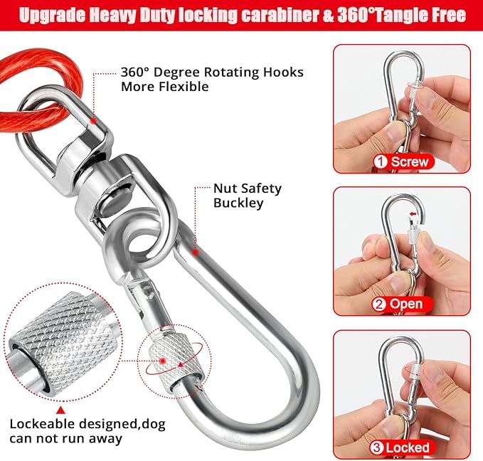 Jenico Dog Tie Out Cable, 10-150FT Runner Cable with Swivel Hook and Shock Spring, Yard and Camping Dog Leash Tether for Small to Medium Pets Up to 500 LBS