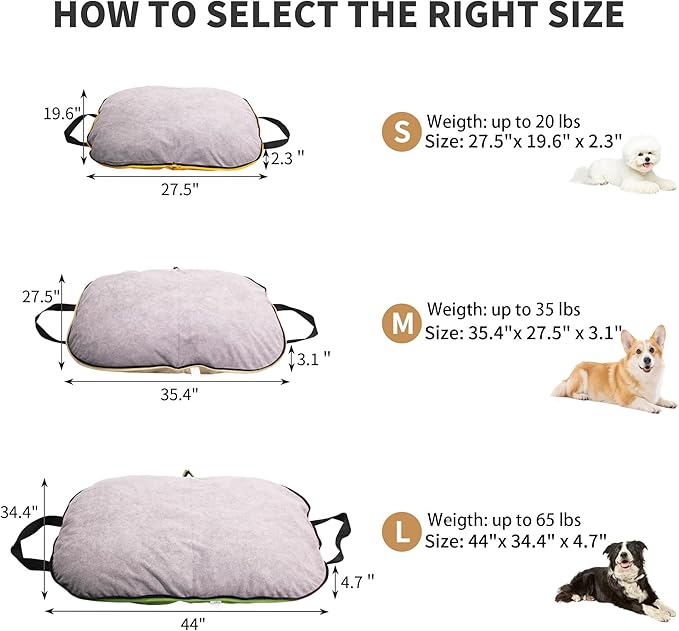 Portable Waterproof Dog Mat for Camping, Patio & Travel - Foldable Outdoor Dog Bed with Teflon Shell & Removable Plush Pad - Easy Clean, Durable - M (Hemp Grey)