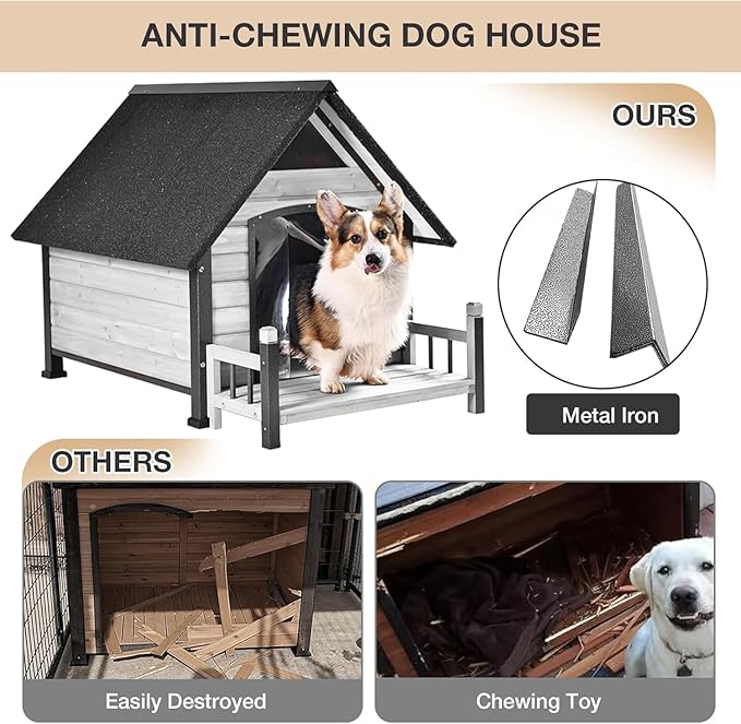 Metal Frame Dog House with Insulated Liner for Indoor & Outdoor Use - Large Dog Kennel with Weatherproof Roof & Foot Pads for Small, Medium & Large Dogs(White)