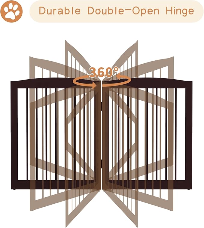 Freestanding Pet Gate for Dogs, Foldable Wooden Dog Gate for House, Indoor Dog Gate for Doorways, Stairs, Gates for Dogs Indoor, Support Feet Included, 24" Height 3 Panels, Brown