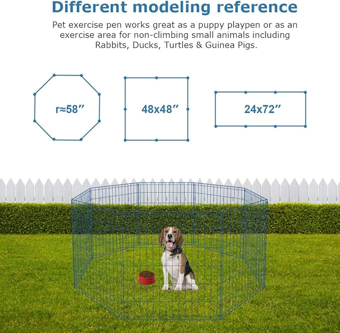 30 Tall Dog Blue Playpen Crate Fence Pet Kennel Play Pen Exercise Cage -8 Panel